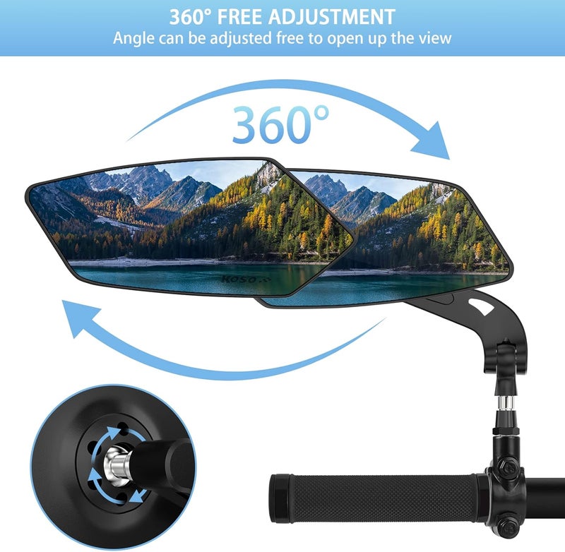 Raoot Bike Mirror | 360° Rotatable & Foldable | Blu-ray Scratch Resistant Glass Lens | Ebike Accessories, Bike Mirror Handlebar Mount, Bicycle Mirrors - Image 2